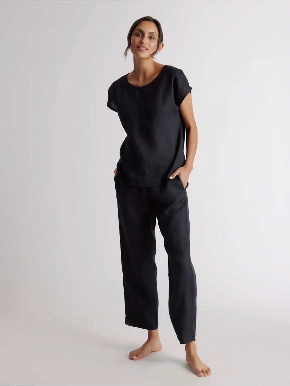 Quince Black Elastic-Waist Linen Pants L